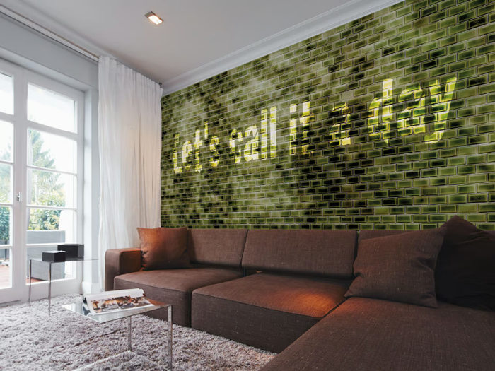 GREEN / BLACK / BROWN TILES - Brick effect washable nonwoven wallpaper _ Architects Paper